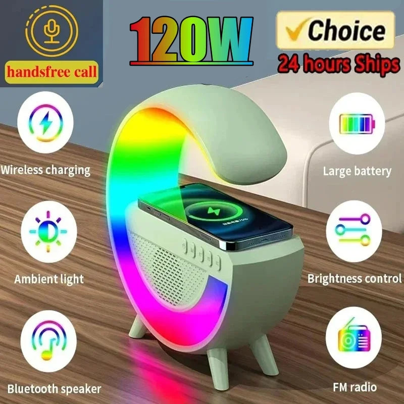 Wireless Speaker Charger Night Light with Alarm Clock Charging Function Atmosphere Lamp LED Table Lamp for Bedroom Home Decor